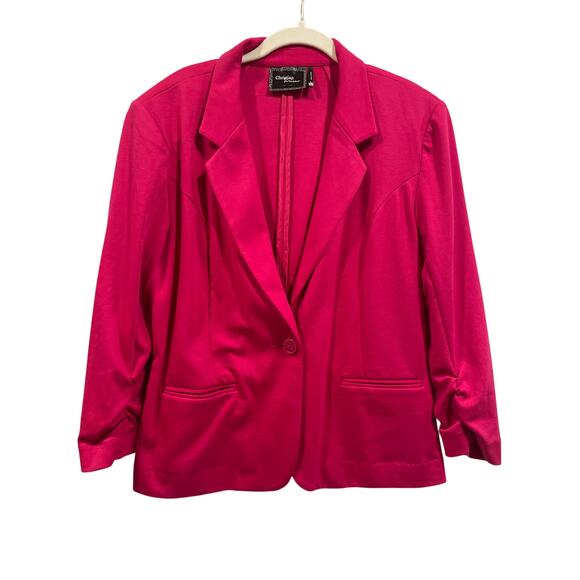 Christian Siriano New York Hot Pink Women Blazer One Button Closure Pockets Sz L - Picture 2 of 7